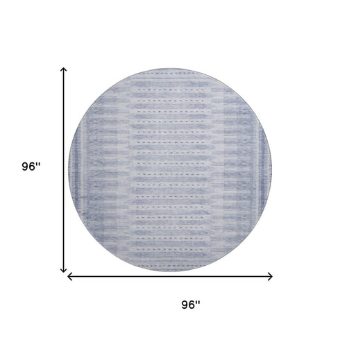 8' Blue And Denim Blue Geometric Washable Round Rug With UV Protection