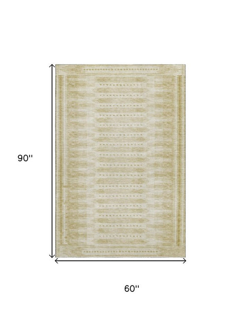 5' X 8' Gold And Beige Geometric Washable Area Rug With UV Protection