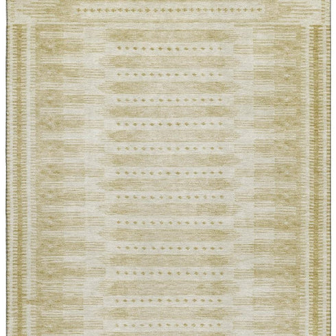 5' X 8' Gold And Beige Geometric Washable Area Rug With UV Protection