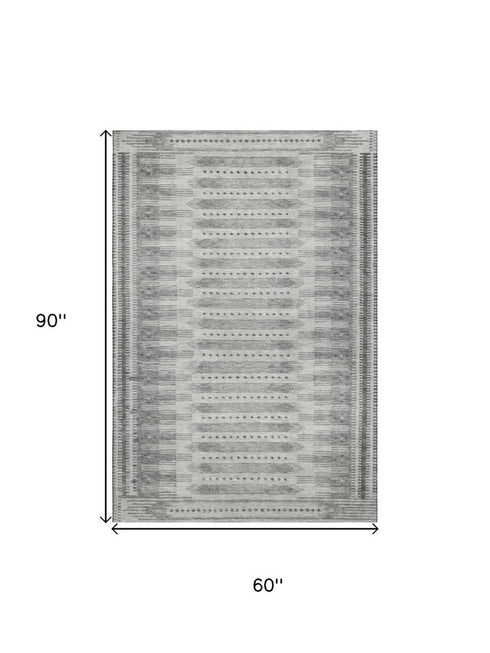 5' X 8' Gray And Silver Geometric Washable Area Rug With UV Protection