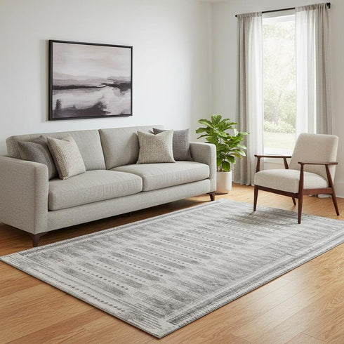 5' X 8' Gray And Silver Geometric Washable Area Rug With UV Protection