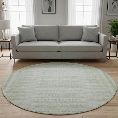 8' Sage And Fern Green Geometric Washable Round Rug With UV Protection