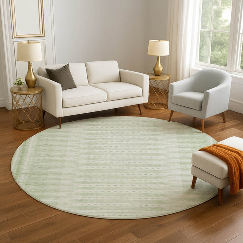 8' Sage And Fern Green Geometric Washable Round Rug With UV Protection