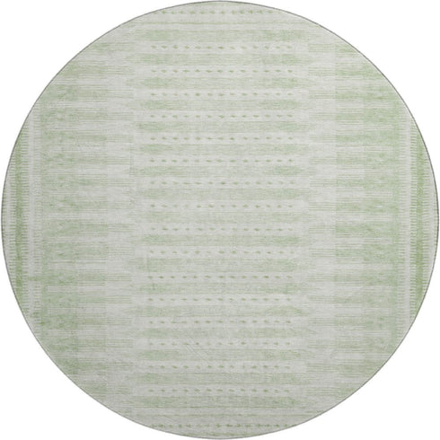 8' Sage And Fern Green Geometric Washable Round Rug With UV Protection