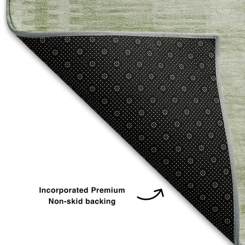8' Sage And Fern Green Geometric Washable Round Rug With UV Protection