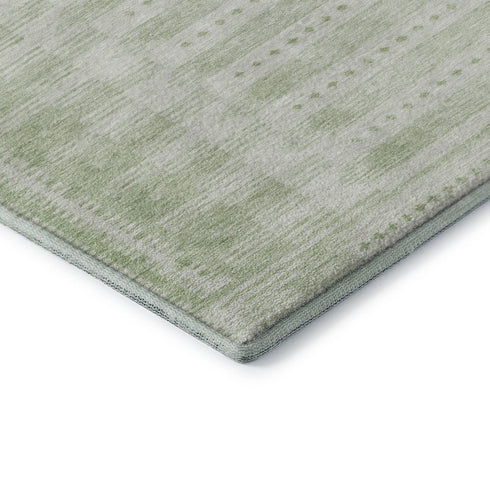 8' Sage And Fern Green Geometric Washable Round Rug With UV Protection
