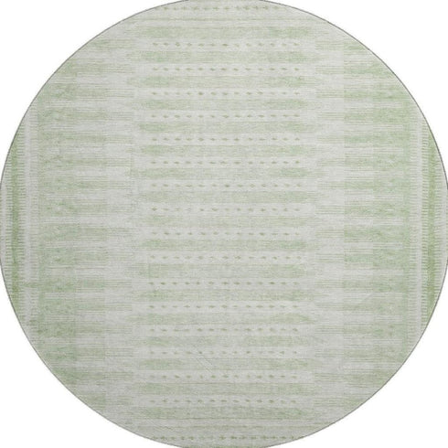 8' Sage And Fern Green Geometric Washable Round Rug With UV Protection