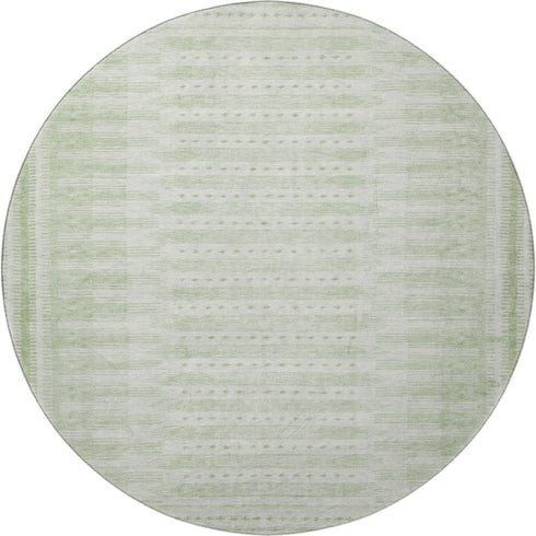 8' Sage And Fern Green Geometric Washable Round Rug With UV Protection