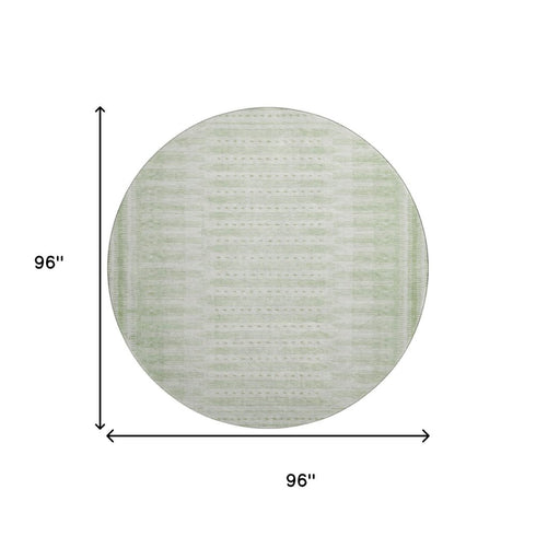 8' Sage And Fern Green Geometric Washable Round Rug With UV Protection