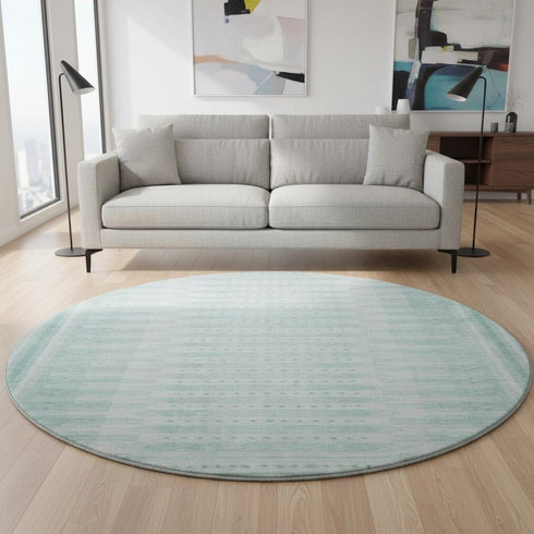 8' Turquoise And Aqua Geometric Washable Round Rug With UV Protection