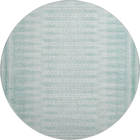 8' Turquoise And Aqua Geometric Washable Round Rug With UV Protection