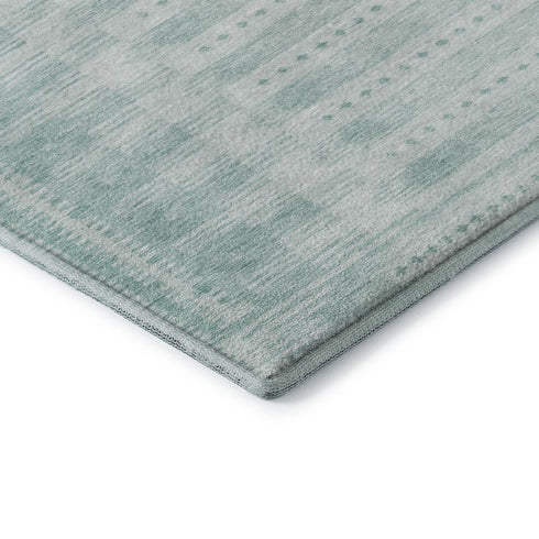 8' Turquoise And Aqua Geometric Washable Round Rug With UV Protection