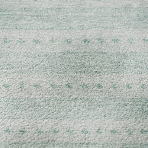 8' Turquoise And Aqua Geometric Washable Round Rug With UV Protection