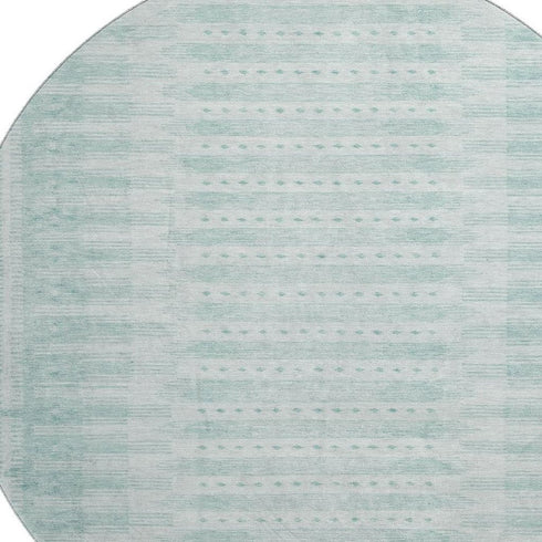 8' Turquoise And Aqua Geometric Washable Round Rug With UV Protection