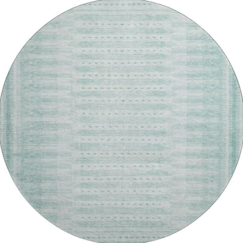 8' Turquoise And Aqua Geometric Washable Round Rug With UV Protection