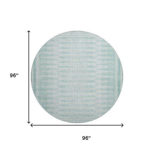 8' Turquoise And Aqua Geometric Washable Round Rug With UV Protection