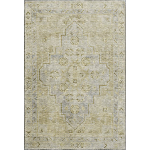5' X 8' Gold And Gray Medallion Washable Area Rug With UV Protection