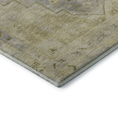 5' X 8' Gold And Gray Medallion Washable Area Rug With UV Protection