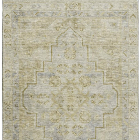5' X 8' Gold And Gray Medallion Washable Area Rug With UV Protection
