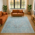 8' X 10' Sky Blue And Gray Medallion Washable Area Rug With UV Protection