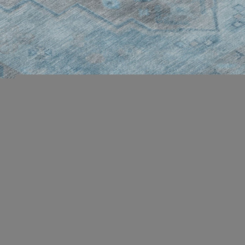 8' X 10' Sky Blue And Gray Medallion Washable Area Rug With UV Protection