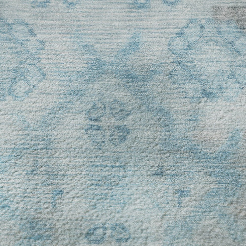 8' X 10' Sky Blue And Gray Medallion Washable Area Rug With UV Protection