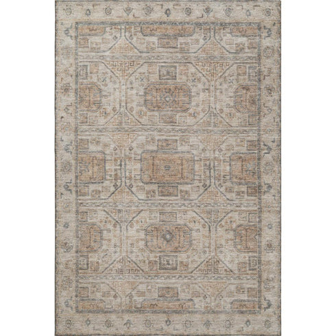5' X 8' Beige Coffee And Gray Geometric Washable Area Rug With UV Protection