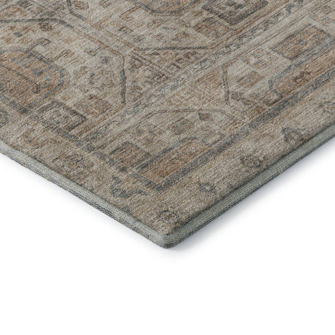 5' X 8' Beige Coffee And Gray Geometric Washable Area Rug With UV Protection