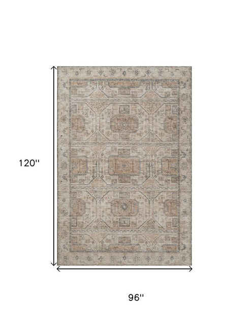 8' X 10' Beige Coffee And Gray Geometric Washable Area Rug With UV Protection