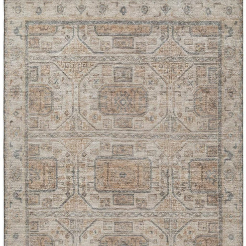 8' X 10' Beige Coffee And Gray Geometric Washable Area Rug With UV Protection