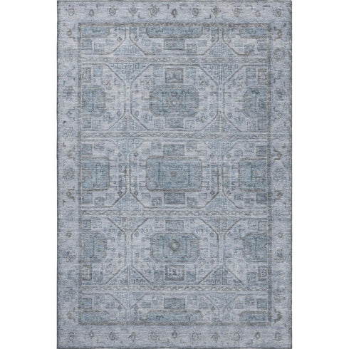 5' X 8' Blue And Gray Geometric Washable Area Rug With UV Protection