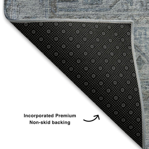 5' X 8' Blue And Gray Geometric Washable Area Rug With UV Protection