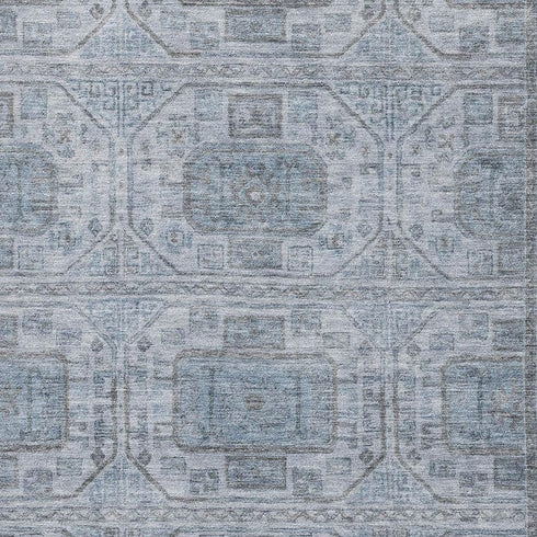 5' X 8' Blue And Gray Geometric Washable Area Rug With UV Protection