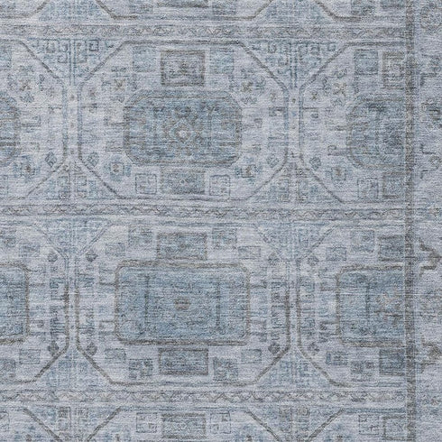 8' X 10' Blue And Gray Geometric Washable Area Rug With UV Protection