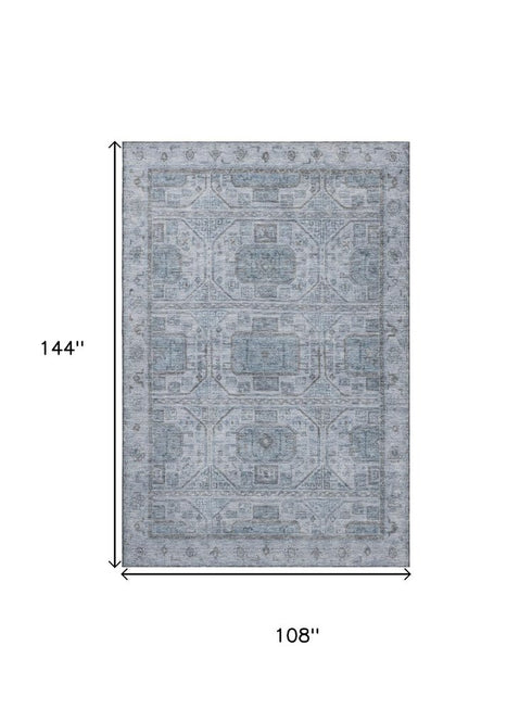 9' X 12' Blue And Gray Geometric Washable Area Rug With UV Protection