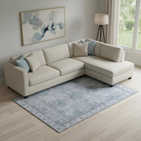 9' X 12' Blue And Gray Geometric Washable Area Rug With UV Protection