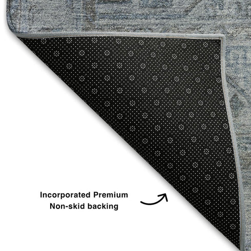 9' X 12' Blue And Gray Geometric Washable Area Rug With UV Protection