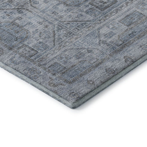 9' X 12' Blue And Gray Geometric Washable Area Rug With UV Protection