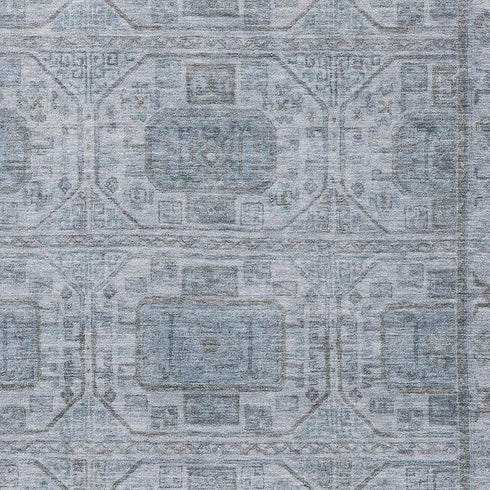 9' X 12' Blue And Gray Geometric Washable Area Rug With UV Protection