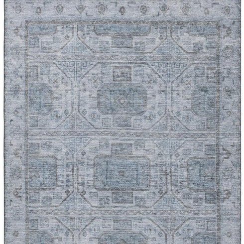 9' X 12' Blue And Gray Geometric Washable Area Rug With UV Protection