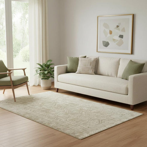 5' X 8' Beige And Taupe Geometric Washable Area Rug With UV Protection