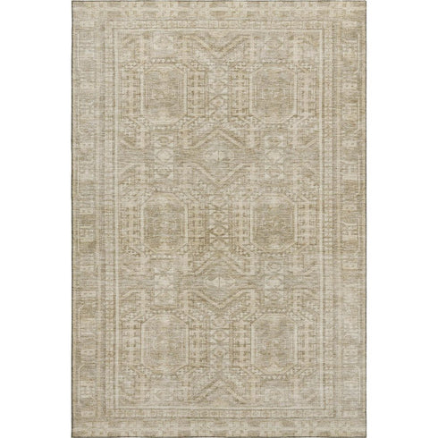 5' X 8' Beige And Taupe Geometric Washable Area Rug With UV Protection