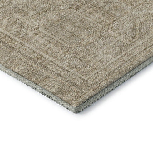 5' X 8' Beige And Taupe Geometric Washable Area Rug With UV Protection