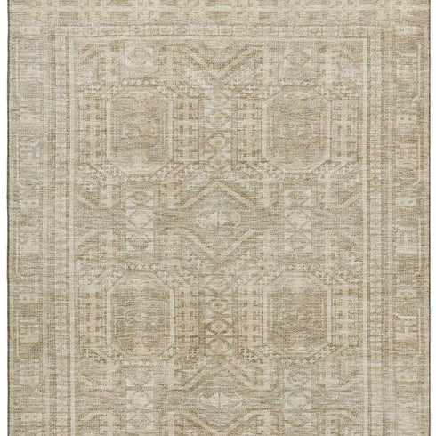 5' X 8' Beige And Taupe Geometric Washable Area Rug With UV Protection