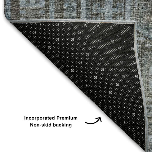 8' X 10' Chocolate And Blue Geometric Washable Area Rug With UV Protection