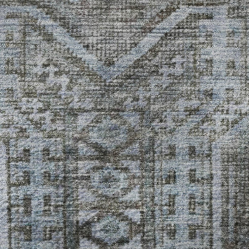 8' X 10' Chocolate And Blue Geometric Washable Area Rug With UV Protection