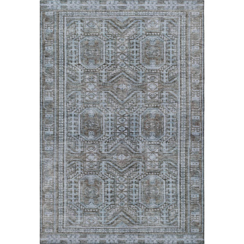 8' X 10' Chocolate And Blue Geometric Washable Area Rug With UV Protection