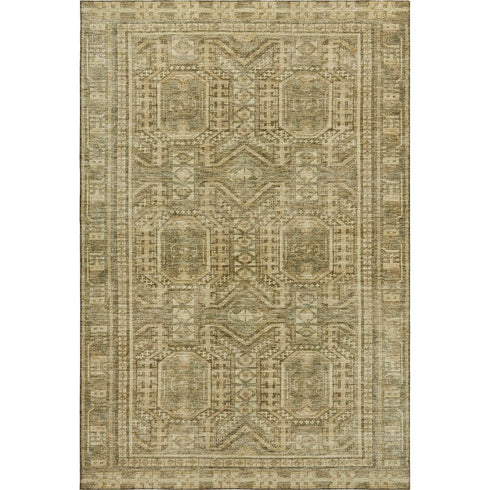 5' X 8' Khaki And Taupe Geometric Washable Area Rug With UV Protection