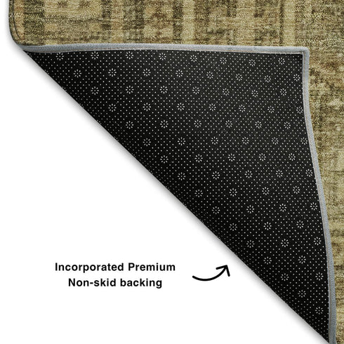 5' X 8' Khaki And Taupe Geometric Washable Area Rug With UV Protection