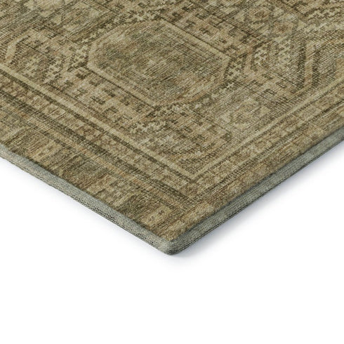 5' X 8' Khaki And Taupe Geometric Washable Area Rug With UV Protection